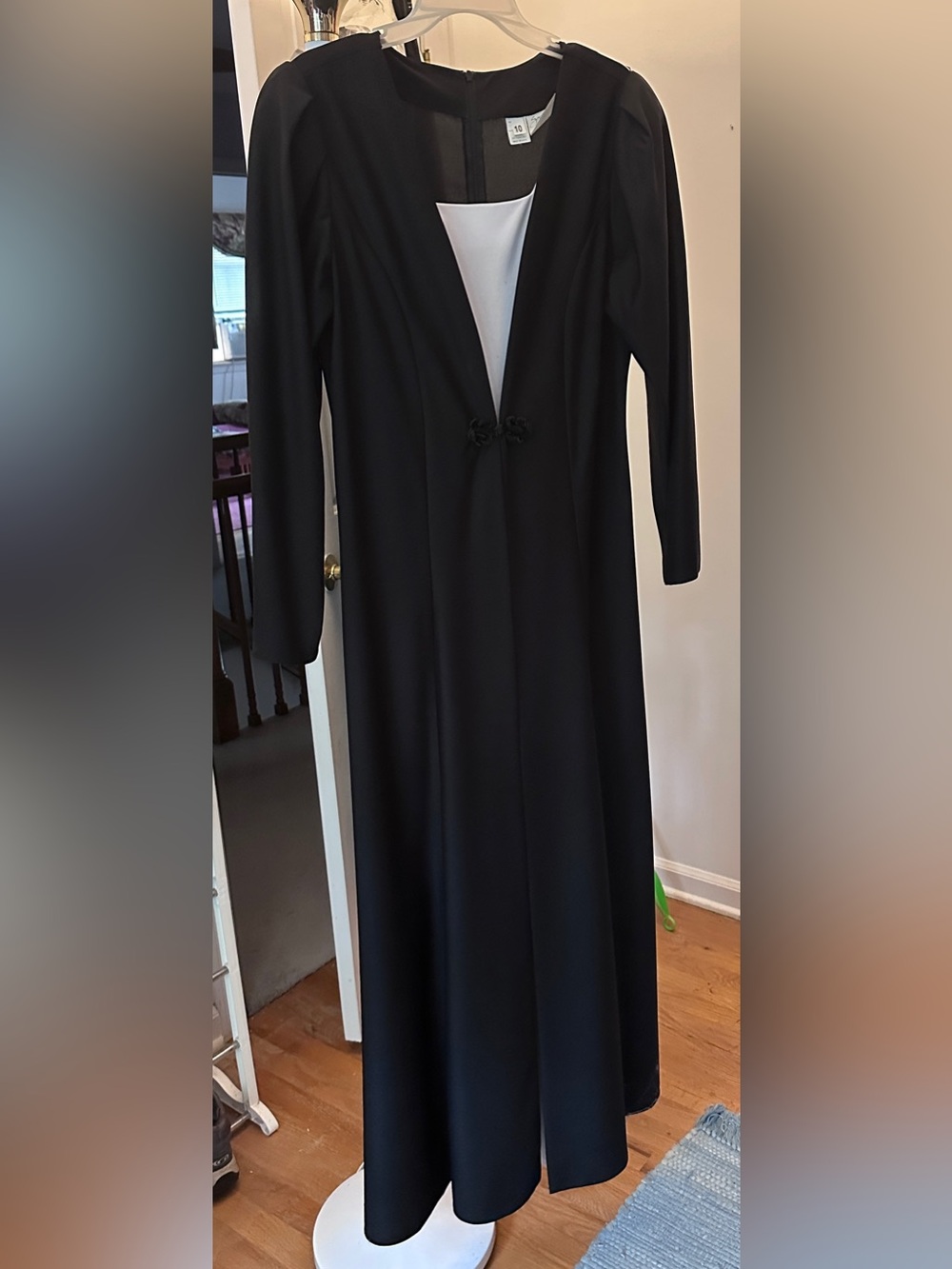 Black Long Sleeve Dress with White Bodice Panel